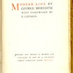 The English Reprint Series (1891-1904) - Meredith's "Modern Love." Title page.