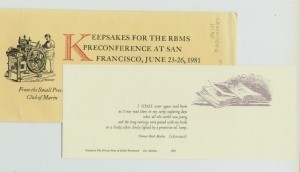 Keepsakes for the RBMS Preconference at San Francisco, June 23-26, 1981
