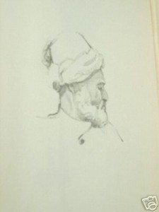 Illuminated copy of the Old World Kasidah (1923) with several skilled drawings depicting some of the followers of Allah. (Sample 1)