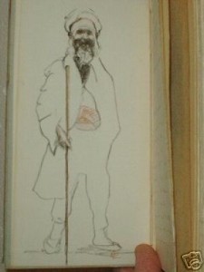 Illuminated copy of the Old World Kasidah (1923) with several skilled drawings depicting some of the followers of Allah. (Sample 2)