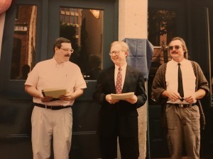 Unveiling of The Mosher Books Plaque (l-r: Philip Bishop, David Rego, and David Turner)